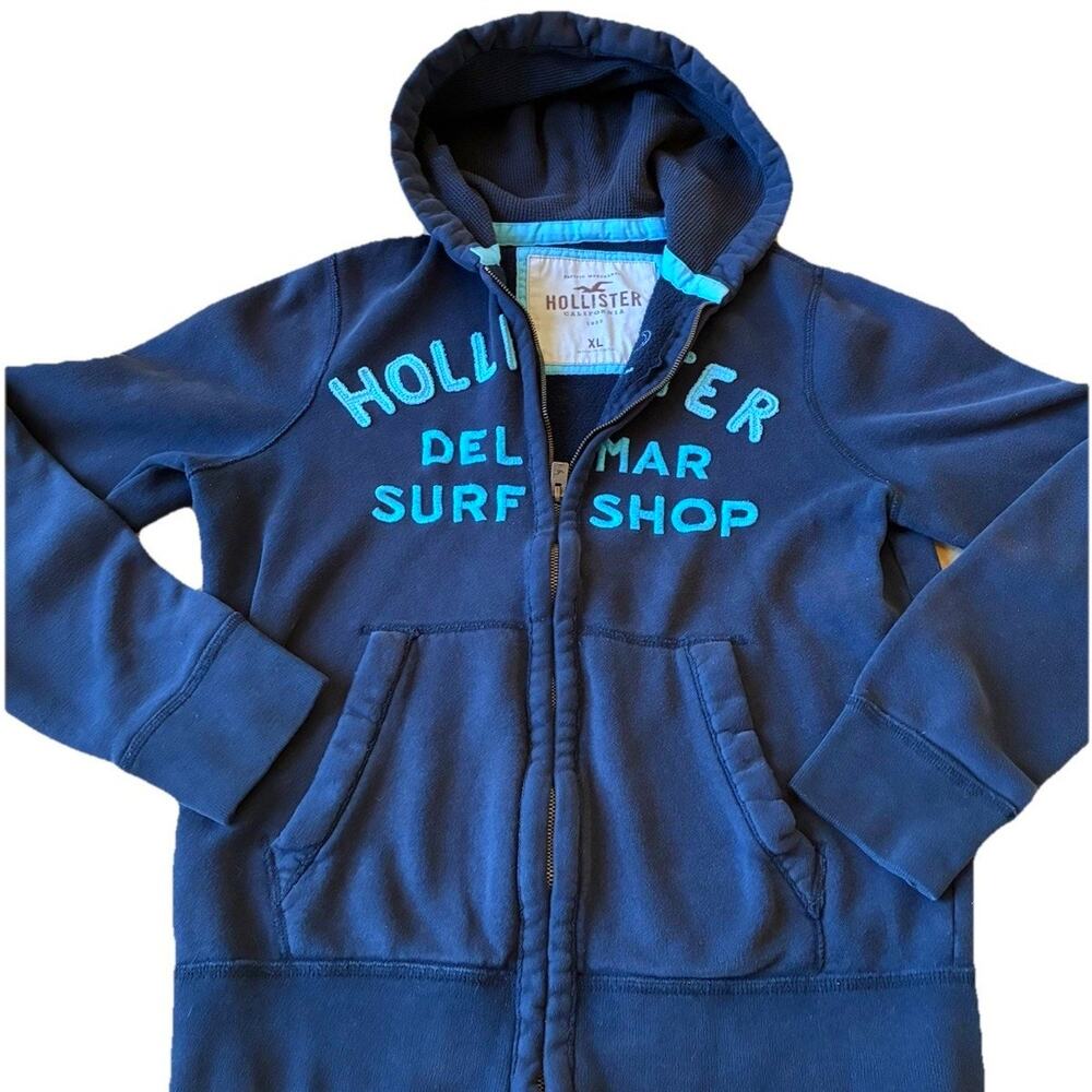 VTG Hollister California Zip-Up Hoodie Men XL Surf Shop Bird Spell Out Logo Y2K